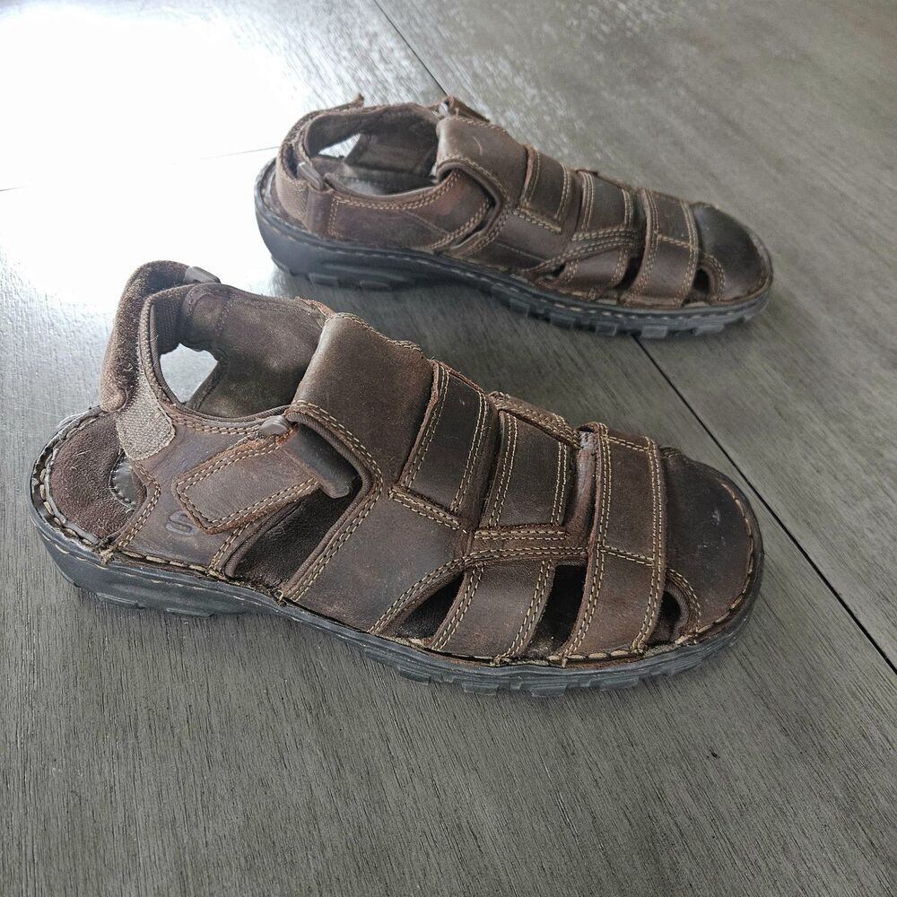 Men's 8 M Skechers Brown Leather Open Toe Fisherman Sandals Hook Loop Shoes Y2K - Picture 6 of 7